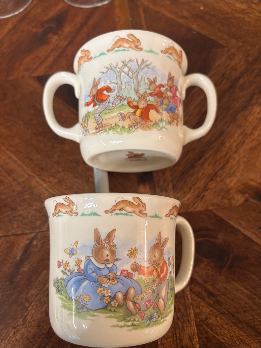 Two Bunnykins mugs. OneTwo-Handled and the other one handed Children's Mugs